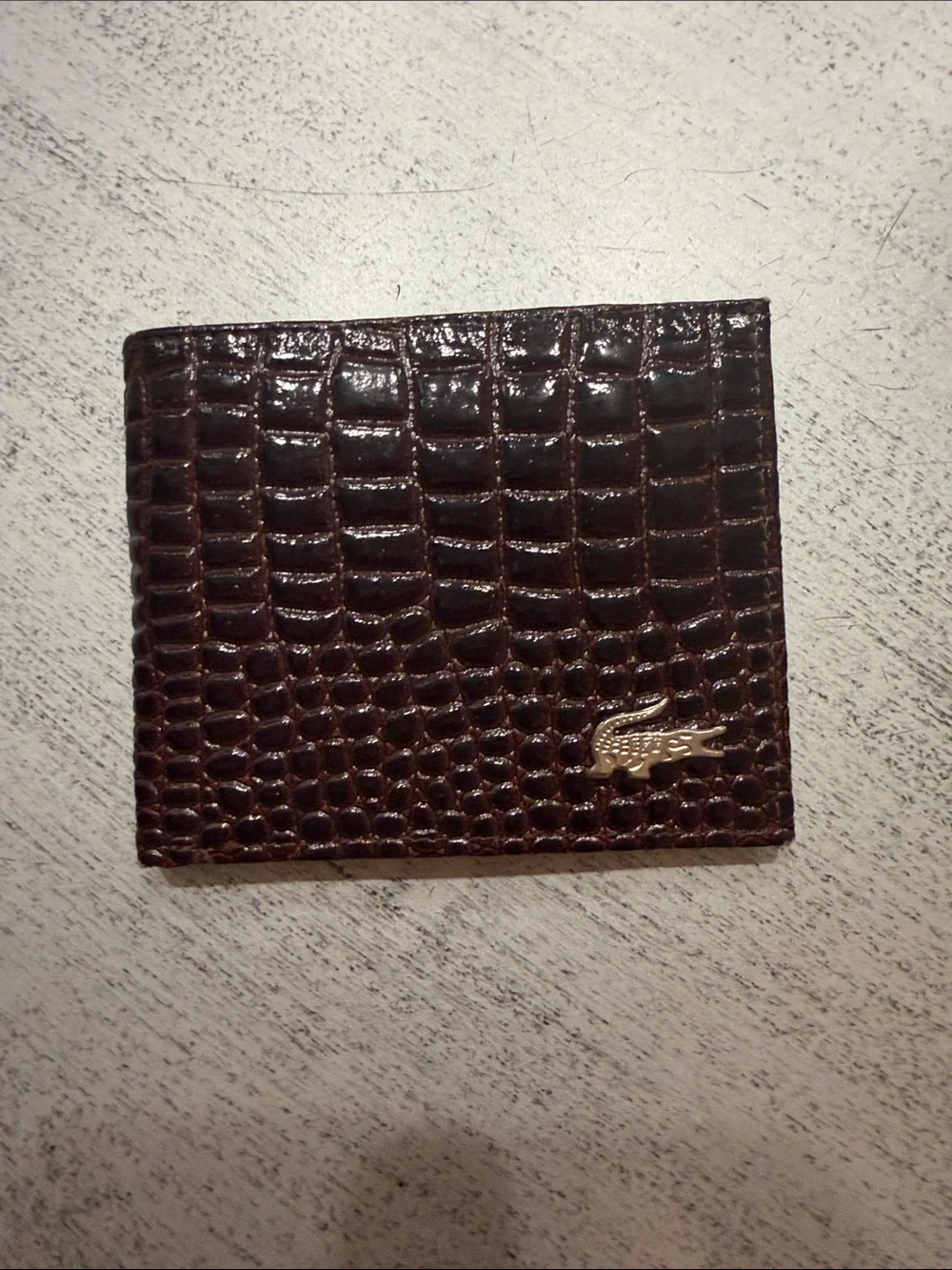Embossed Medium Brown croc Leather Card Holder/ wallet with Gold Logo